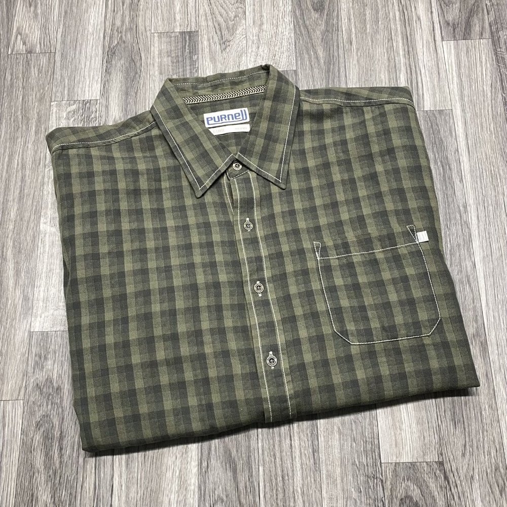 PURNELL Button Down Long Sleeve Green Check Casual Shirt Men's Size XL